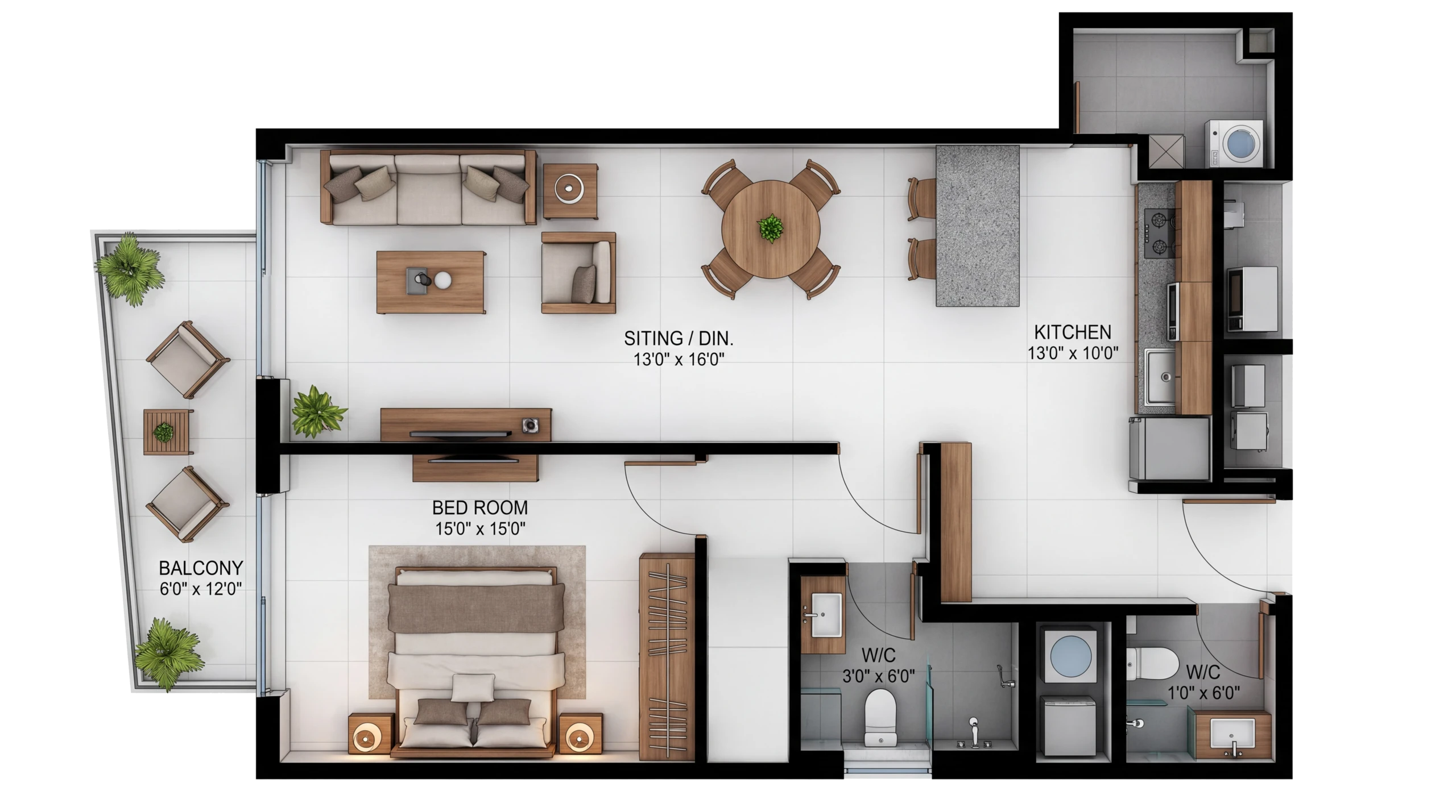 2D floor plan of 1 Bedroom Residence at Al Barari Gardens 1